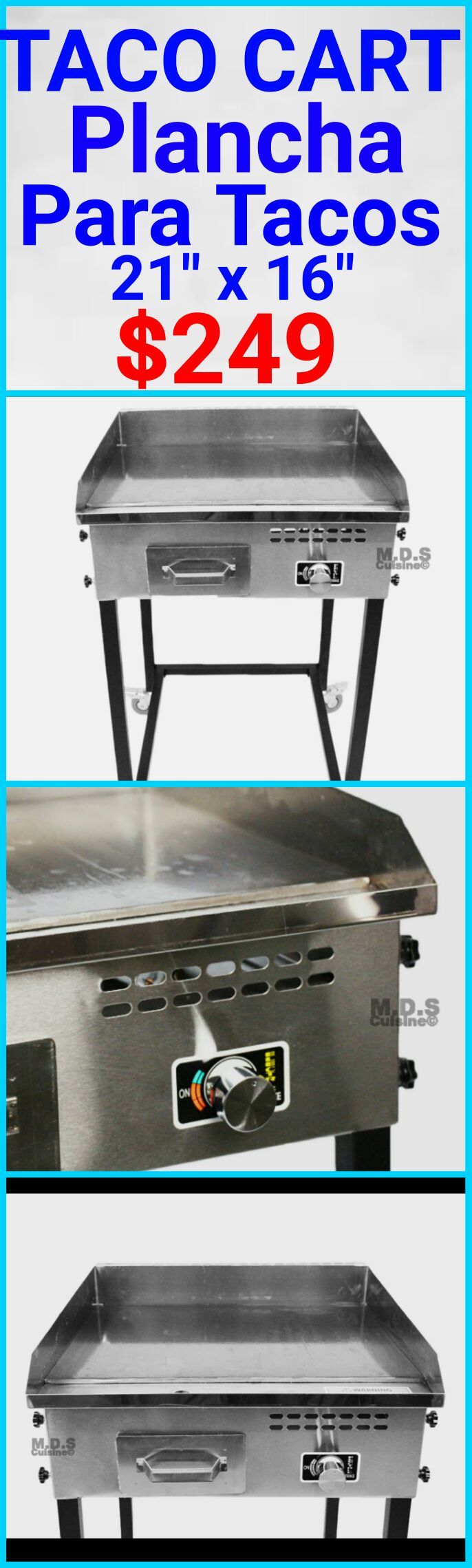 Taco Carts Griddle Heavy duty Steel 21x16 Tacos Plancha para Tacos Acero Catering Propane Gas