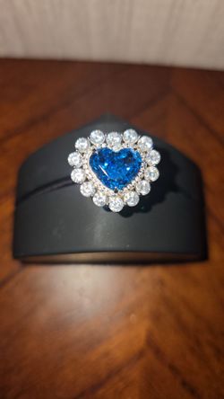 925 Sterling Silver Heart Aqua CZ Ring