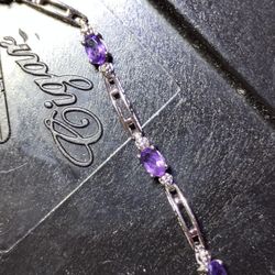 Beautiful 10k White Gold And Purple Diamonds 