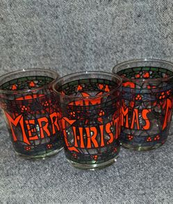 Vintage Libation Stained Glass Lowball Glasses Christmas Holiday Season