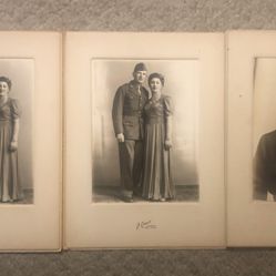 3-WW2 Original Photos Of Army Soldier & His Family-9” X 12”- 2 Affixed & 1 Loose