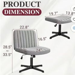 ✌️ Criss Cross Legged Chair with Ottoman, Armless Swivel Wide Padded Modern Height Adjustable Fabric  Office Chair , Gray 
