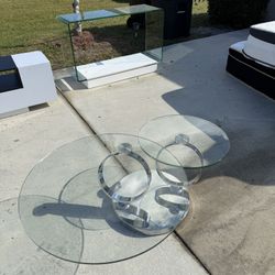 Modern Round Glass Coffee Table with Sculptural Chrome Base