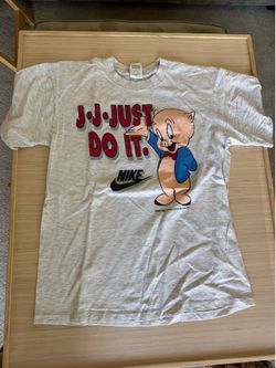 Vintage 1993 Nike Looney Tunes Porky Pig "Just Do It" T-Shirt Grey Size L