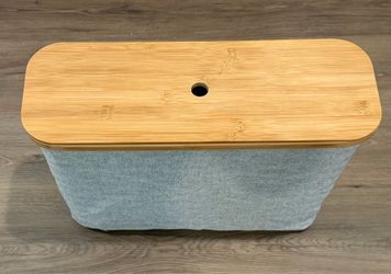 Fabric Storage Bin / Toilet Paper Holder with bamboo lid - like new