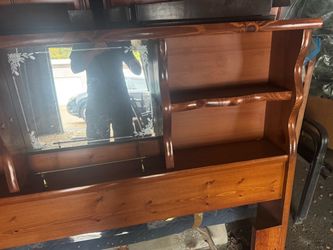 Wooden Display Cabinet with Etched Glass Door