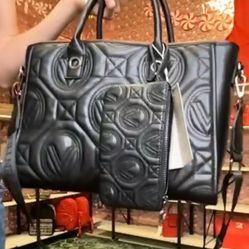 Valentino Orlandi Black Large Quilted Tote + Wristlet – New With Tags