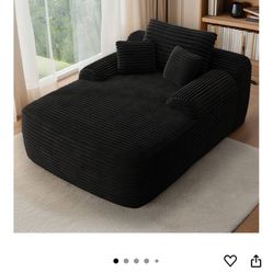 68'' Chaise Lounge Chair Indoor, Black Plush Corduroy Cloud Couch