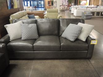 Bernhardt High Point Showroom Leather Track Arm Sofa - Gray | Couch
