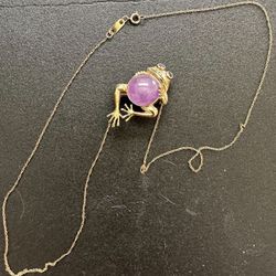 10k Gold Frog Pendant /pin And 18” Chain