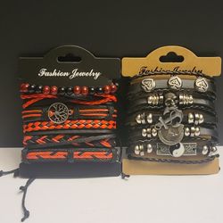 11 PC Faux Leather Bracelets Adjustable Tie Set for men/women Red/Black colors