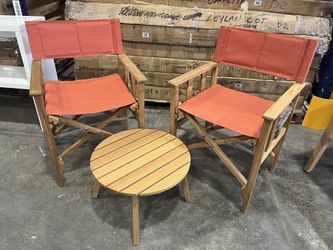 Modern Round Dining Set – 100% FSC Solid Wood Table + Red Chairs | Open Box | Commercial Grade Heavy Duty | Outdoor Patio | Delivery Available