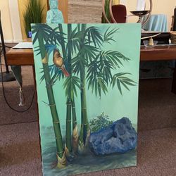 Bamboo Cardinal Asian Painting 