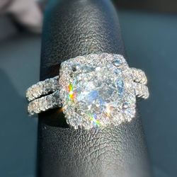 EGL certified 14k white gold 2.15CTW Cushion & round cut Diamond Engagement ring sz6