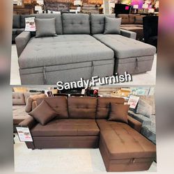 Pull out sofa bed Sleeper couch Sectional Gray Brown