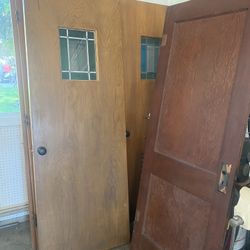 Seven Antique Solid Oak Interior Doors And 2 Others
