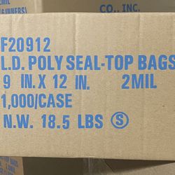 Clear L.D. Poly seal top bags 9” x 12” 2 MIL 1,000/case 