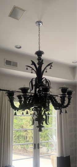Black Murano Glass Chandelier Multi-Arm