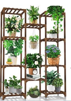 Tall Plant Shelf for Multiple Plants, 10 tiers 11 Pot Large Plant Rack Wood Plant Holder Plant Shelves for Room Corner Balcony Garden Patio 