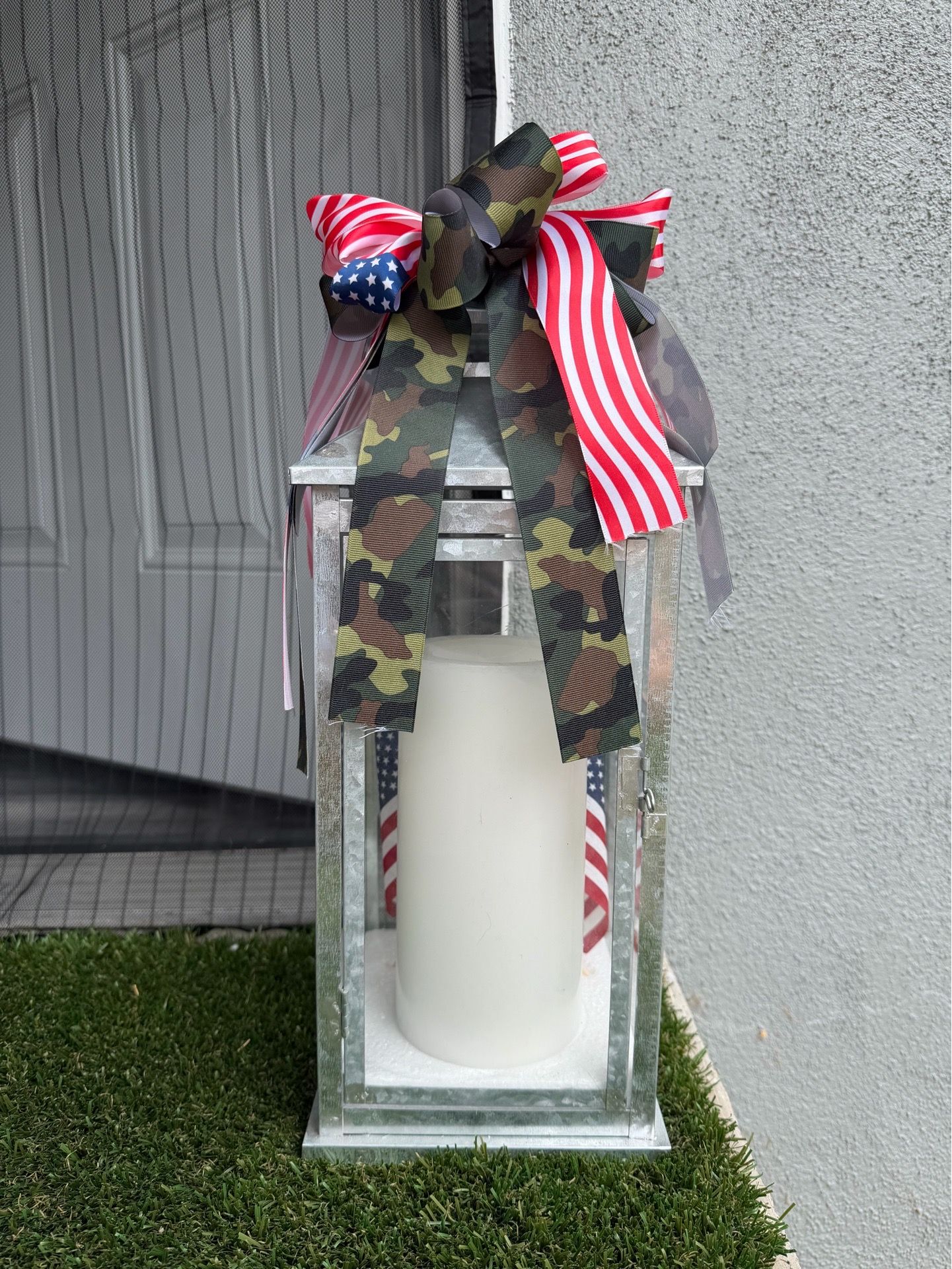 Silver Metal Lantern w/LED Candle