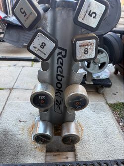 Dumbells with stand.  Firm price.