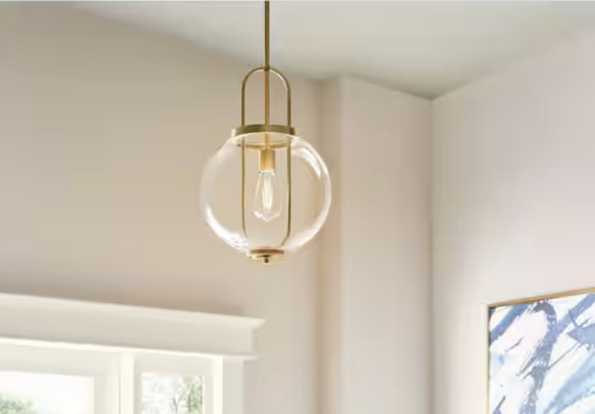 1-Light Vintage Brass Pendant with Clear Glass Globe Shade