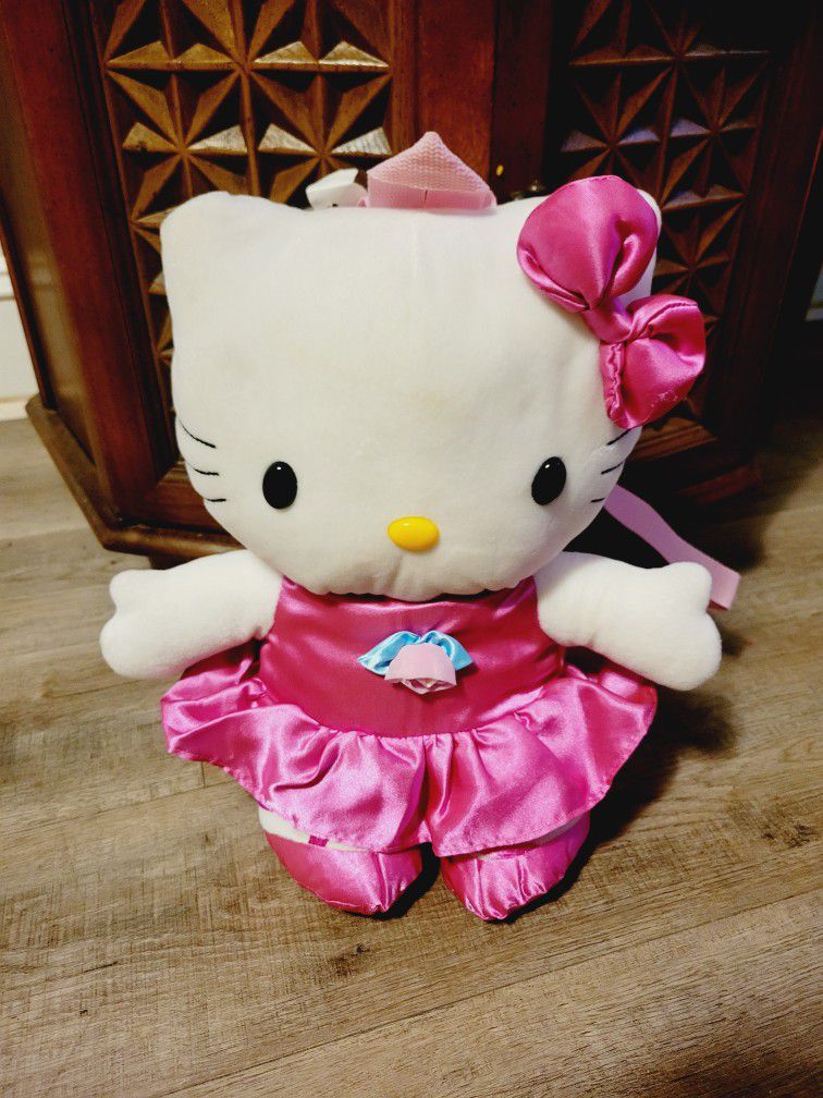 PENDING SALE Hello Kitty Sanrio Plush Backpack Pouch 2004 Pink Skirt Straps Ballerina 15”