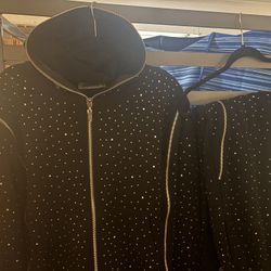 WAGSON MENS PREME ALLOVER RHINESTONE FULL-ZIP FLEECE HOODIE