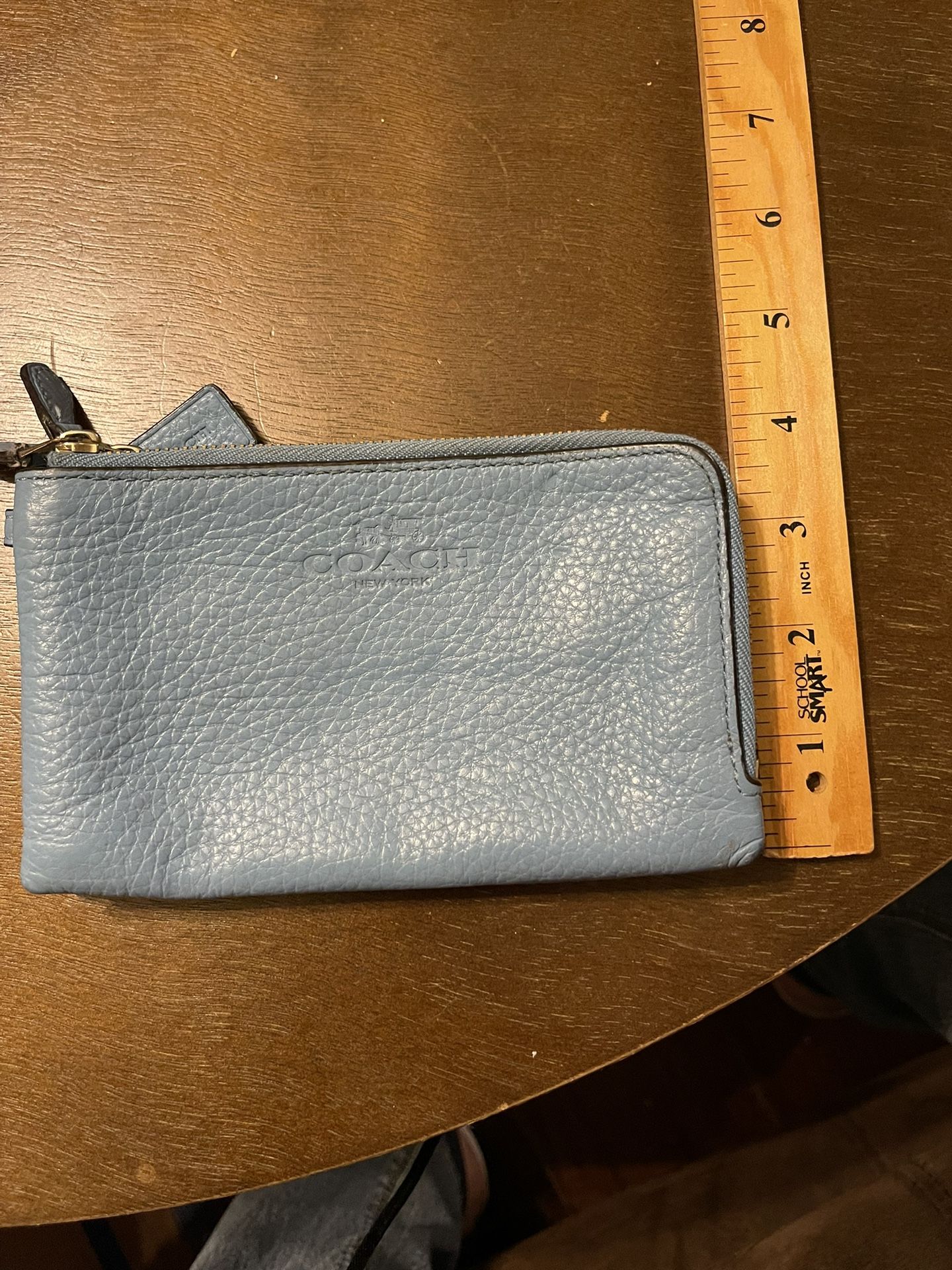 Coach Wristlet Double Pocket Light Blue 