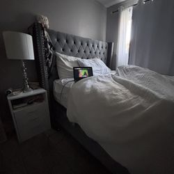 Dark Grey Tufted Queen Bed Frame