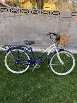 Schwinn Beach Cruiser Bicycle – White & Blue, 26-Inch Wheels