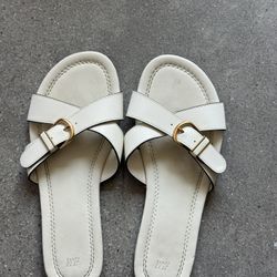 $10 White Sandals With Gold Hardware 