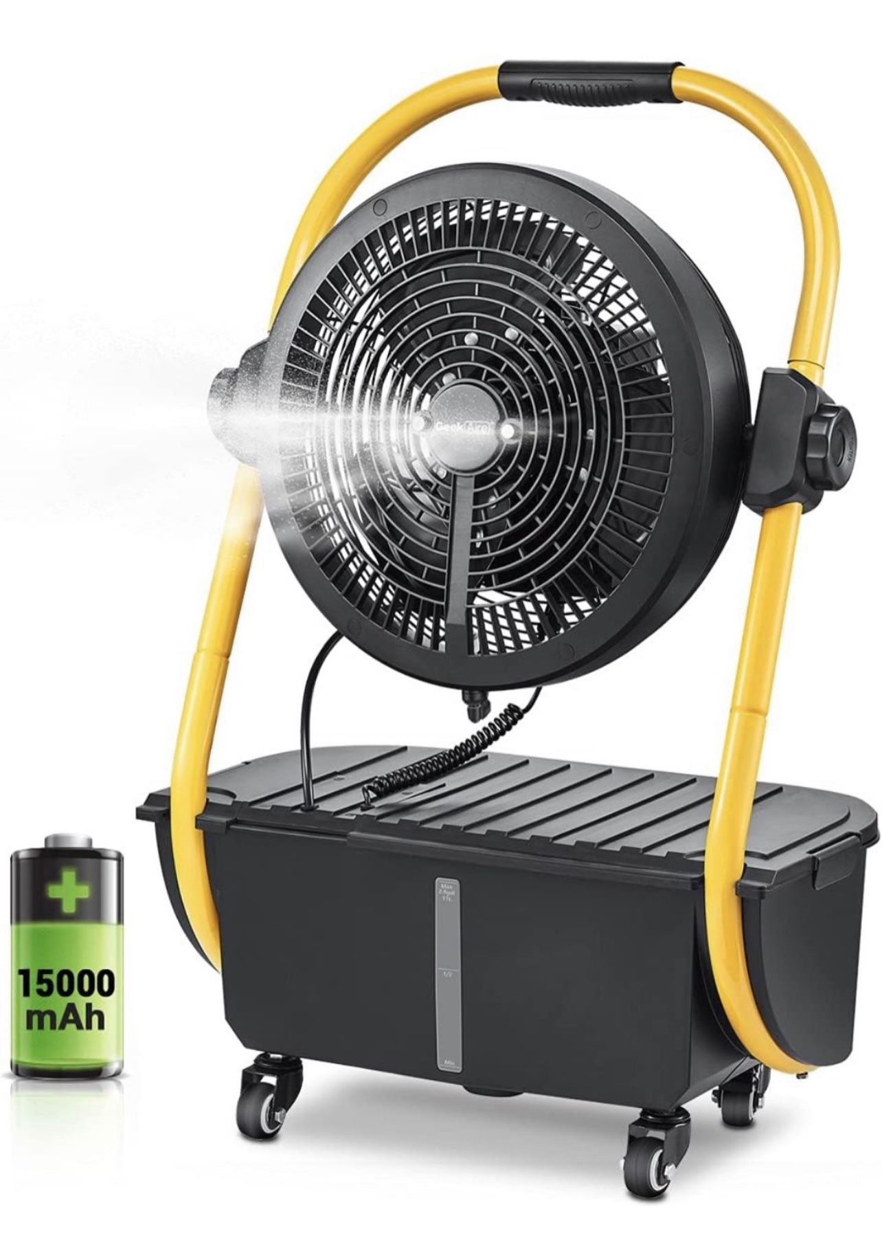 Geek Aire Battery Operated Misting Fans, 12 inch Rechargeable Outdoor Floor Fan with 2.9 Gal Water Tank