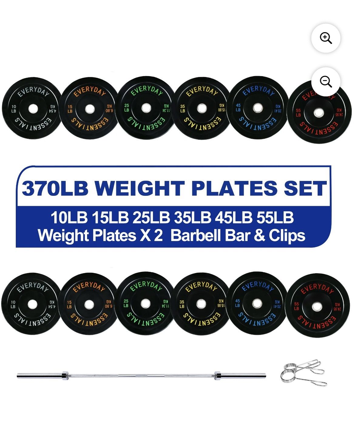 370lbs Bumper Plate Set With 7ft Barbell