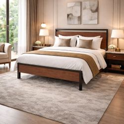 Full bed Platform Bed Frame with Wooden Headboard and Footboard, Heavy Duty 12 Metal Slats Support, No Box Spring Needed, Under-Bed Storage, Noise Fre