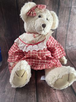 vintage russ berrie plush bear heart dress Valentines Day Farmhouse