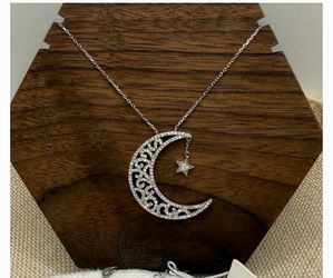 New sterling silver half moon & star necklace