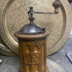 RARE 1900s F&B TRE SPADE Italian Sheet Metal Coffee Mill/Grinder ORANGE COLOR
