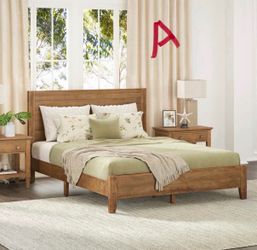 Queen and King size solid wood bed frame with headboard