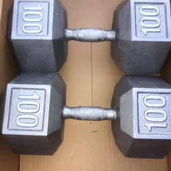 WHAT A NICE CHRISTMAS GIFT .. 100 Lbs Dumbbells Thick Contour Grip In Great Condition 