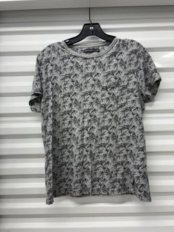 French Connection Men's Gray/Black Tropical Graphic Print Pocket T-Shirt M