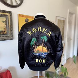 Vintage 80's Korea Souvenir Satin Bomber BOB Jacket HAWAII Embroidered