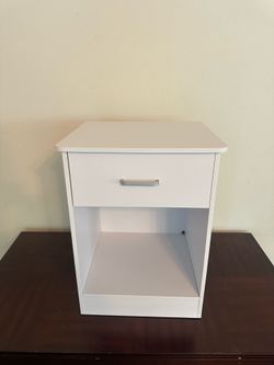 Modern White Nightstand with Drawer and Open Shelf