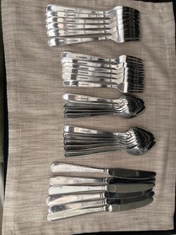 Silver Flatware Cutlery Set Forks Spoons Knives
