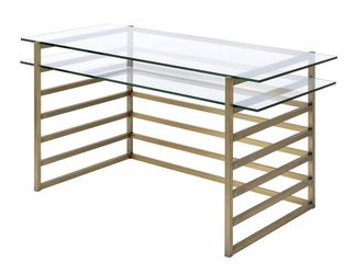 Antique Gold Metal/Clear Tempered Glass Office Desk