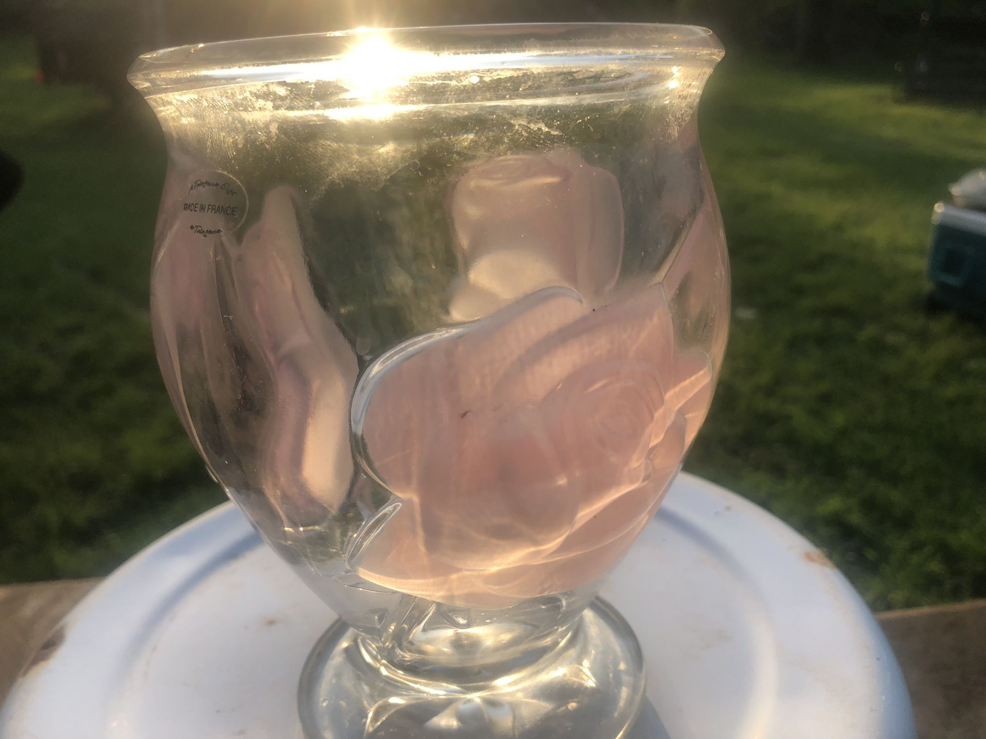 Vintage Embossed Art Glass Made In France Fir Teleflora 6 inch Tall