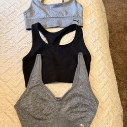 3 Brand New Sports Bras - Puma & Member’s Mark, Size S (Gray/Black)