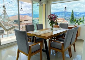 Wood Dining Table with 6 Upholstered Chairs