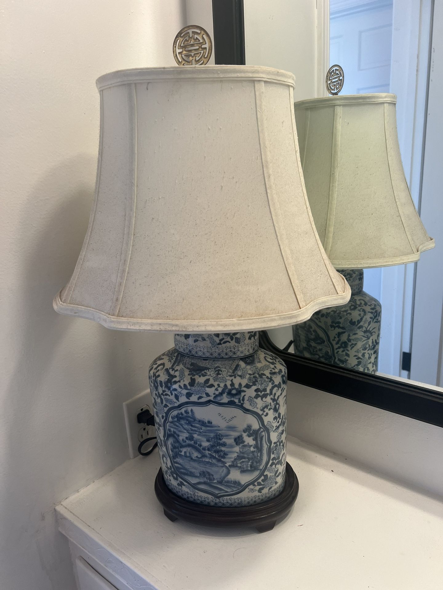 Antique Chinese Lamp Blue White Porcelain Vase