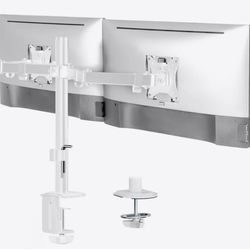 Heavy Duty Dual Monitor Desk Mount Stand - Adjustable Monitor Holder (White)